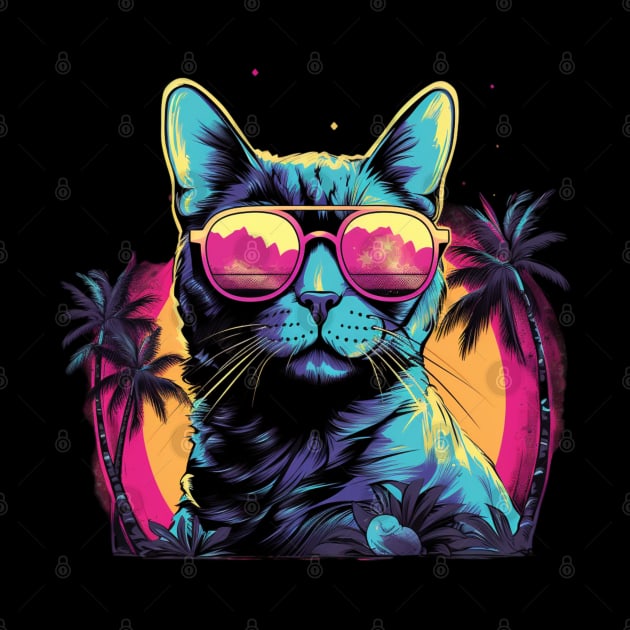 Retro Wave Egyptian Mau Cat Shirt by Miami Neon Designs