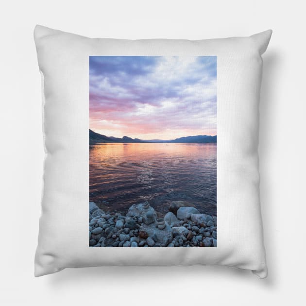 Colorful Summer Sunset View of Okanagan Lake Pillow by Amy-K-Mitchell