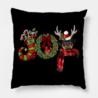 Christmas Joy Dwarf Stocking Reindeer Rottweiler Pillow