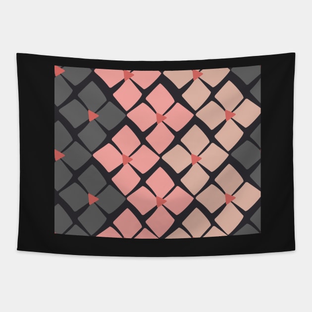 Blush Pink and Steel Grey Floral Zig Zag Tapestry by FrancesPoff