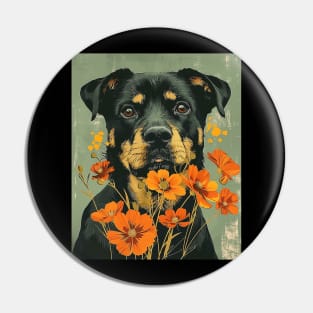 Rottweiler dog Flowers Photo Art Design For Dog Onwer Pin