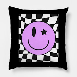 Retro Happy Face Shirt Checkered Pattern Smile Face Trendy Pillow