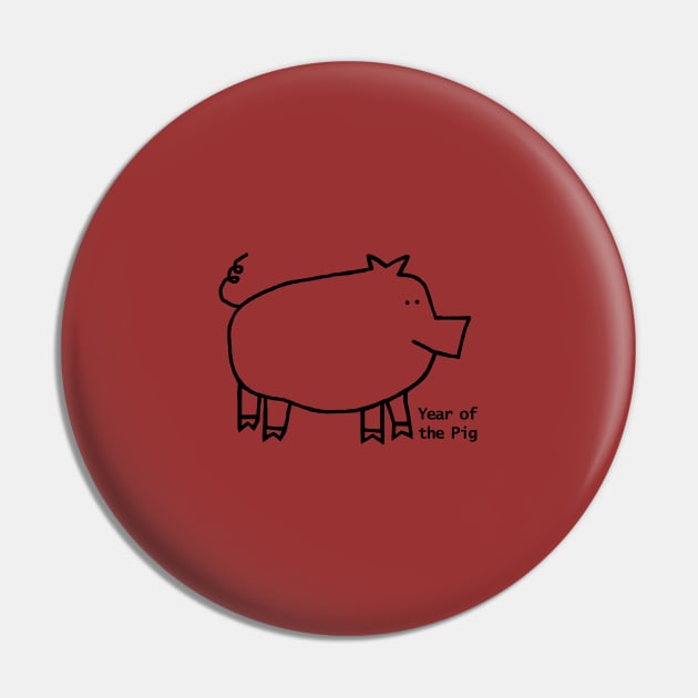 Small Year of the Pig Outline Pin by ellenhenryart