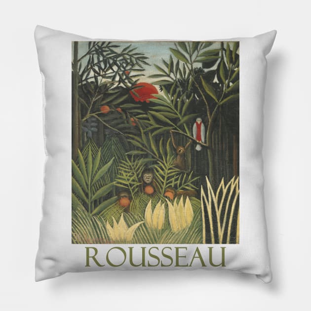 Monkeys and Parrot in the Virgin Forest by Henri Rousseau Pillow by Naves