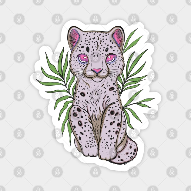 Baby Snow Leopard in Palm Leaves Magnet by jen28