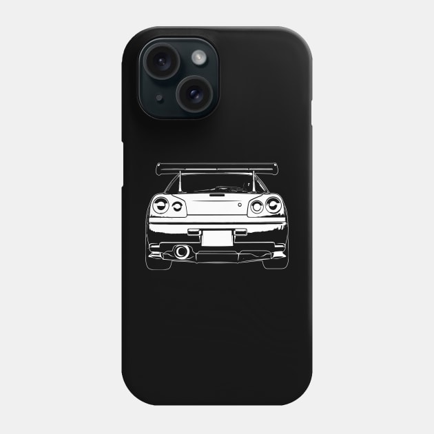 White Skyline GTR R34 Back View Sketch Art Phone Case by DemangDesign