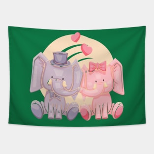 Elephant Cute Couple Tapestry