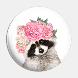 Baby Raccoon with Flower Crown Pin