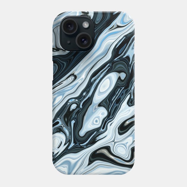 Liquid Marble Cool Blue and Black Phone Case by Anna