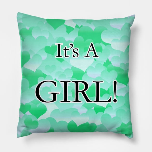 It's A Girl! Minty Hearts Pillow by BlakCircleGirl