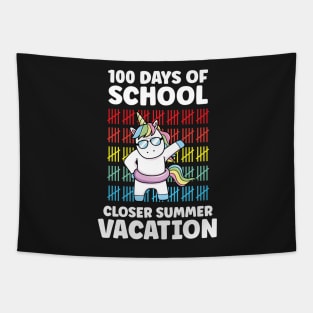 Funny Cute 100 Days Of School Closer Summer Vacation Unicorn Tapestry