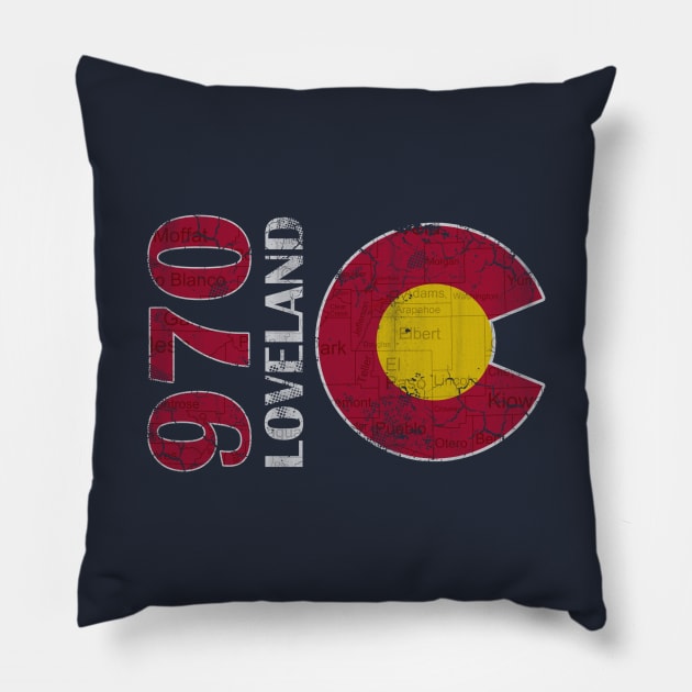 970 Loveland Colorado Map Retro Fade Pillow by E