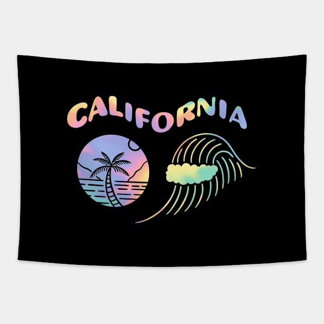 California Retro Tie Dye Beach Aesthetic Tapestry by Trippycollage