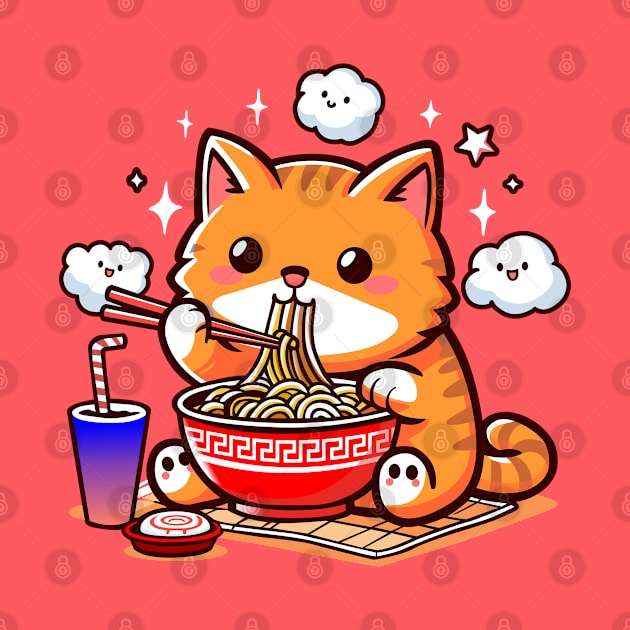 Cute Cat Eating Ramen by Arief Uchiha