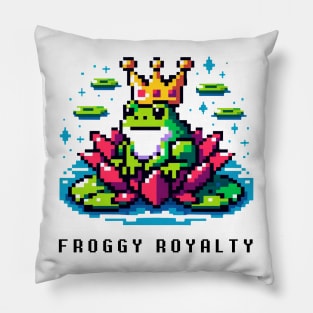 Pixel Frog King - 8bit Crowned Amphibian Art Pillow