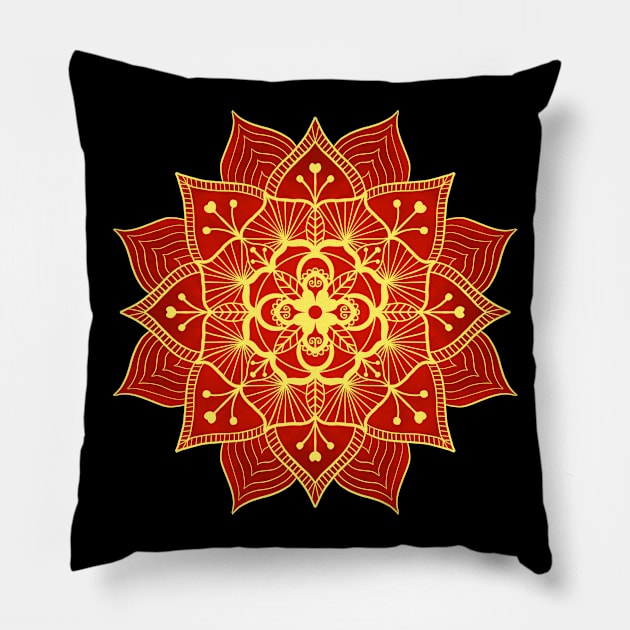 Gold and Red Floral Mandala Pillow by Orchyd