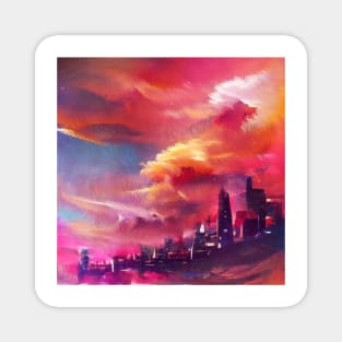 Sunset over the city in the clouds Magnet