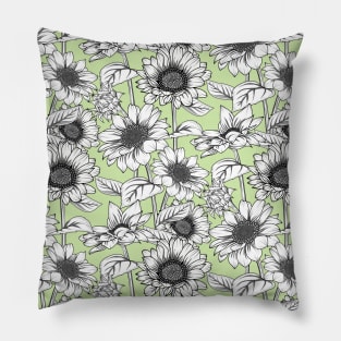 Sunflowers Line Art Pattern Pillow