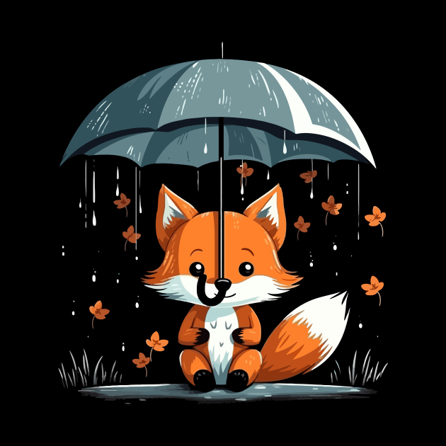 Red Fox Rainy Day With Umbrella by JH Mart