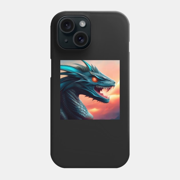 Blue Topaz Dragon with Fiery Red Eyes Phone Case by dragynrain