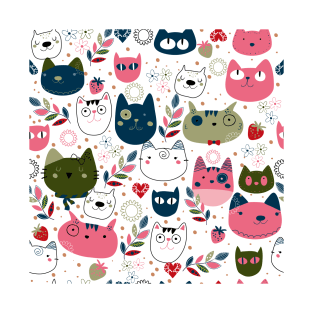 Cartoon Cute Cat Pattern Art Design T-Shirt
