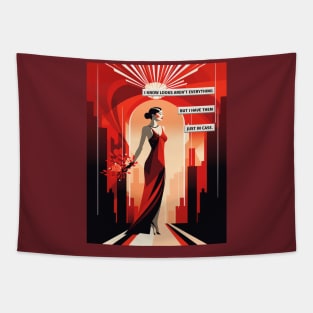 Art Deco Red Dress Woman Tapestry