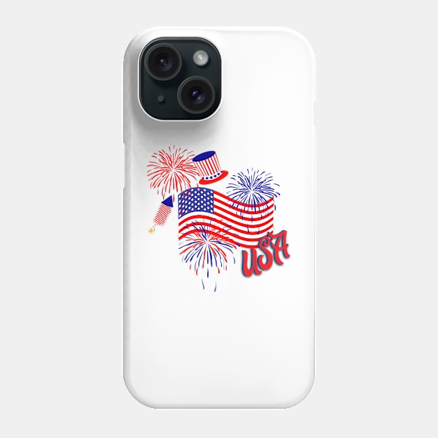 USA Waving Flag Fireworks Patriotic Collage Phone Case by ExpressYourSoulTees