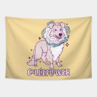 Collieflower pun Adorable Collie Cauliflower Illustration Tapestry