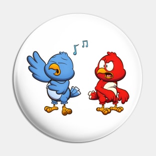 False Singing Blue Bird With Red Bird Pin