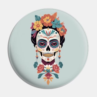 Frida's Sugar Skull Tribute: Colorful Illustration Pin