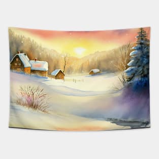 Chritsmas Snow Winter Watercolor Landscapes series 13 Tapestry