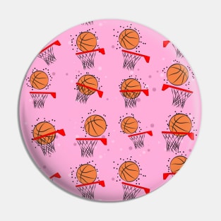 Basketball - Ball and Hoop Pattern on Pink Background Pin