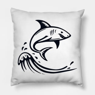 Stick Figure of a Shark in Black Ink Pillow