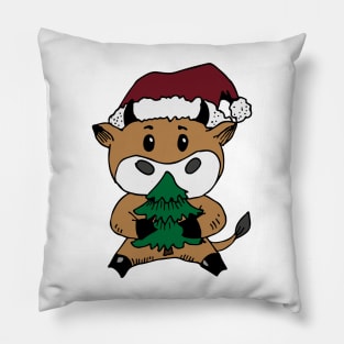 Cow Reindeer Hat Santa Christmas Lights Pillow