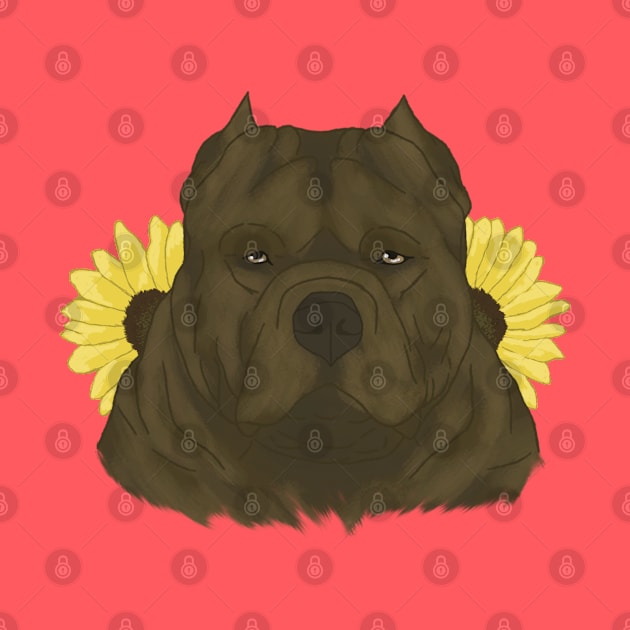 Chocolate American Bully with Sunflowers by TrapperWeasel