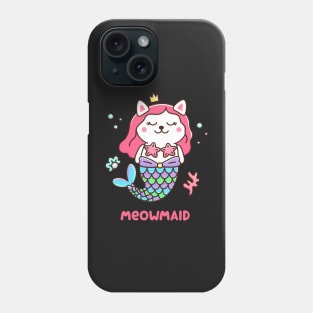 Cute kawaii white cat - mermaid Phone Case