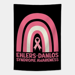 Ehlers-Danlos Syndrome Awareness Ribbon Pink Boho Rainbow Tapestry