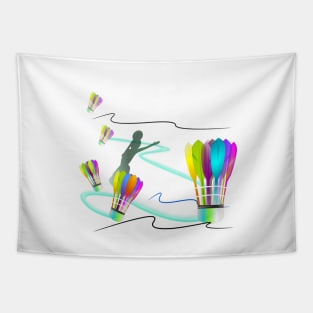 T-shirt woman and badminton balls speed action art Tapestry