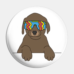 Chocolate Labrador puppy Dog wearing 80's skiing sunglasses Pin