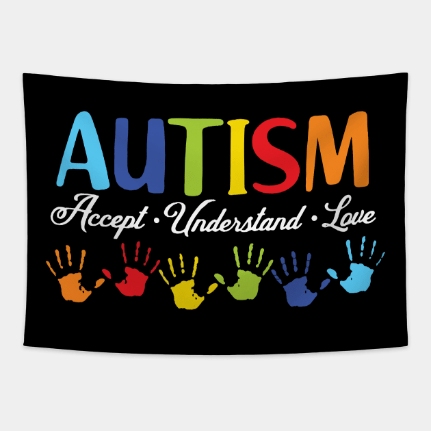 Accept Understand Love Autism Awareness Tapestry by EduardjoxgJoxgkozlov