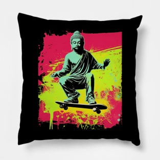 Buddha Skateboarding | Retro Skateboard | Funny Buddha #2 Pillow