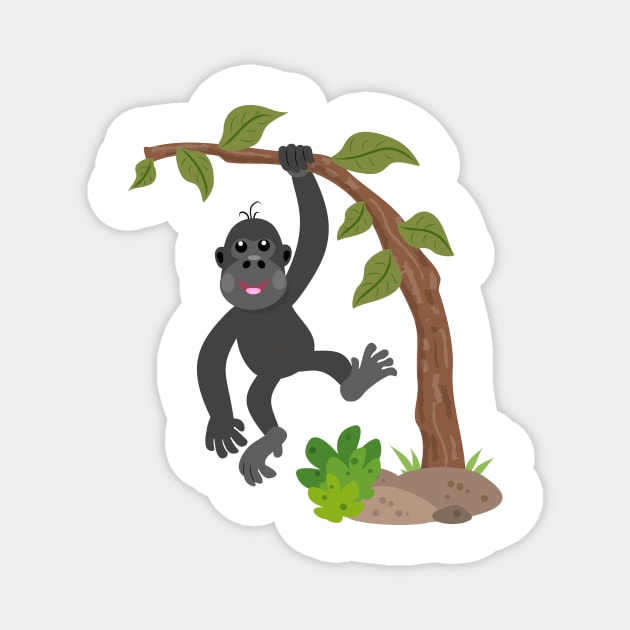 Cute happy baby gorilla cartoon illustration Magnet by FrogFactory