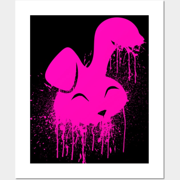 Hot Pink Neon Spray Paint Cute Bunny - Bunny - Posters and Art