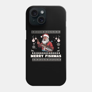 Merry Fishmas Santa Fishing Ugly Christmas Sweater Phone Case