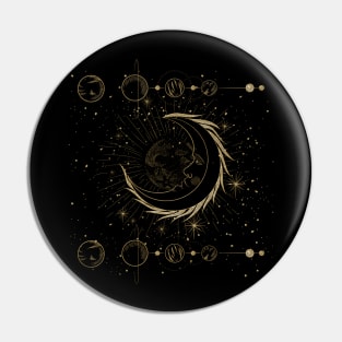 Elegant golden moon with stars Pin