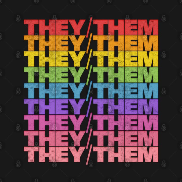 They/Them Pronouns -  Retro Style Rainbow Design by DankFutura