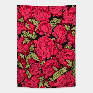 Red Peonies with Gold Leaves Tapestry