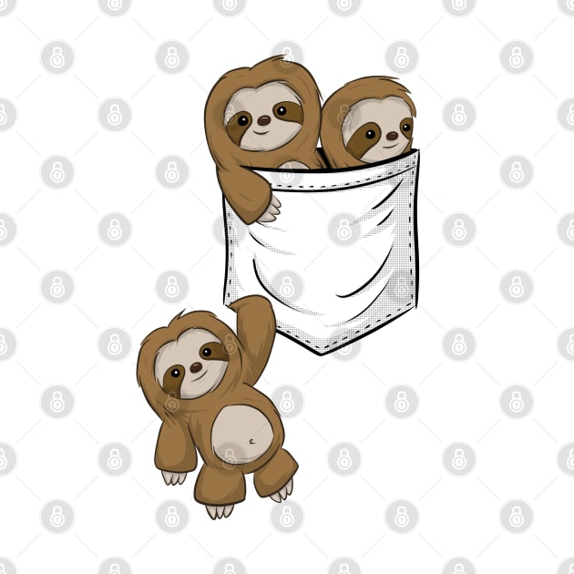 For Sloth Lovers Cute Kawaii Baby Sloths In Pocket by SkizzenMonster