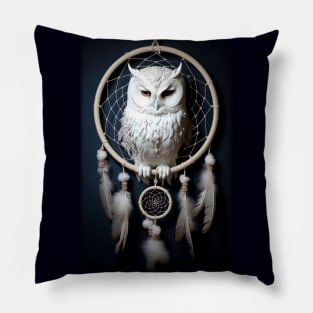 Snowy Owl Sitting In Dreamcatcher Pillow