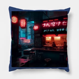 Cyberpunk Tokyo Ramen Shop Pillow